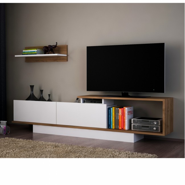 Σύνθεση τηλεόρασης "GARCELLE" σε καρυδί/λευκό χρώμα 180x29,6x45