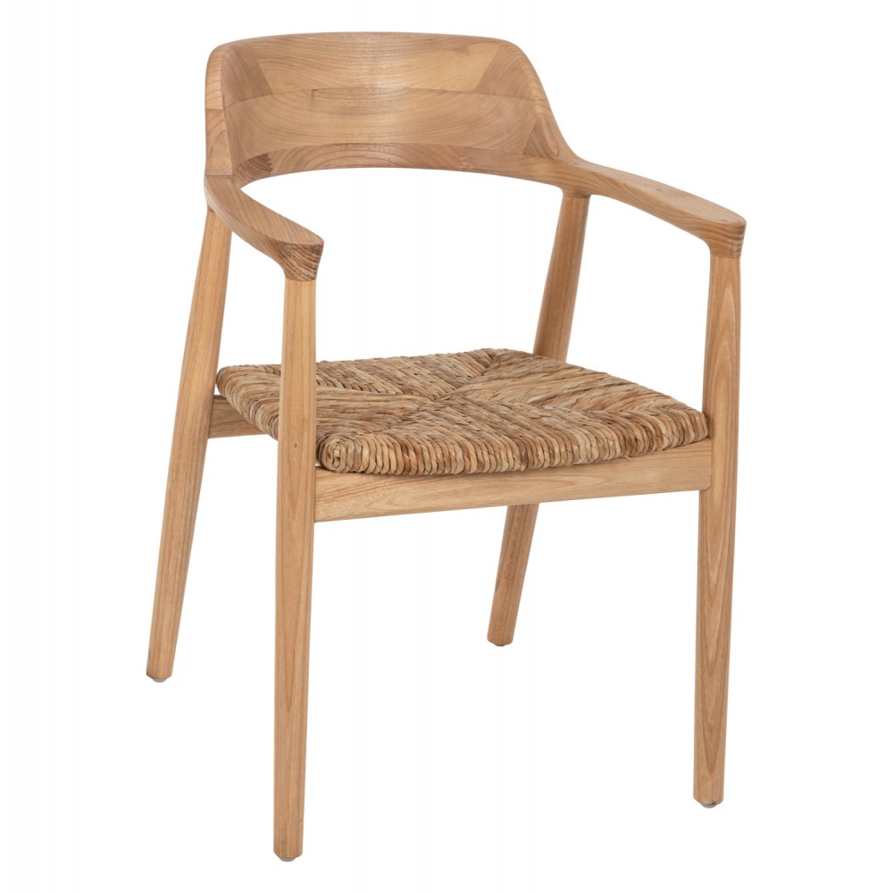 Πολυθρόνα "KINGSLEY"  από ξύλο/ψάθα σε φυσικό χρώμα 57,5x54x80