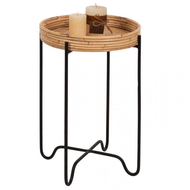 Τραπέζακι βοηθητικό "FLY" από ρατταν/μέταλλο σε μαύρο/φυσικό χρώμα Φ32x48