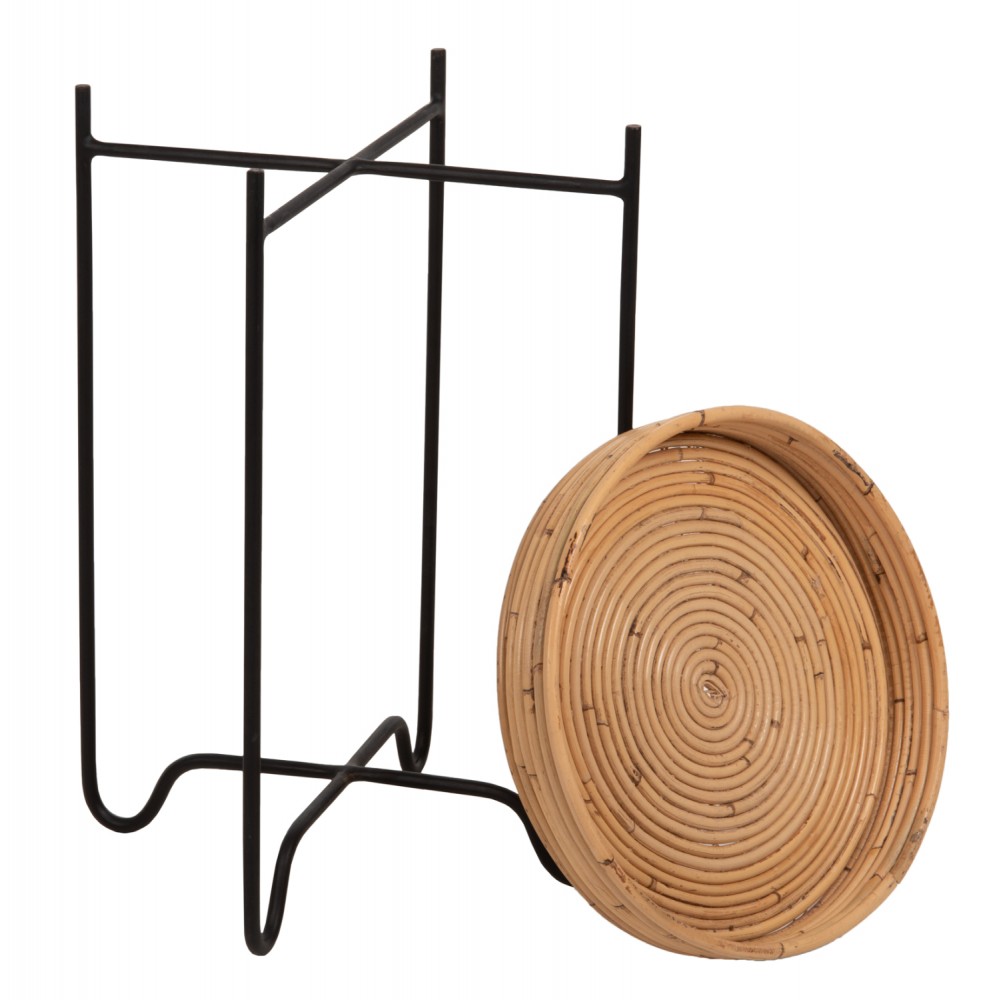 Τραπέζακι βοηθητικό "FLY" από ρατταν/μέταλλο σε μαύρο/φυσικό χρώμα Φ32x48