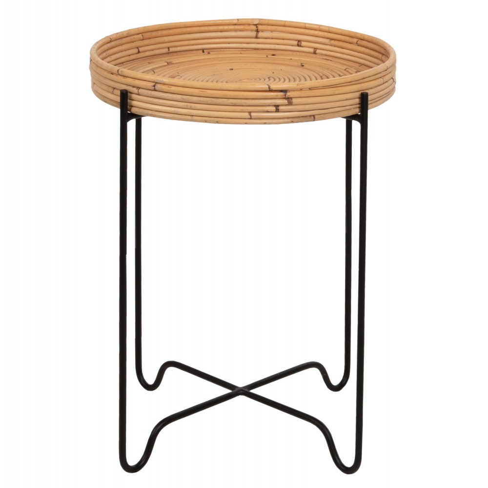 Τραπέζακι βοηθητικό "FLY" από ρατταν/μέταλλο σε φυσικό/μαύρο χρώμα Φ40x53