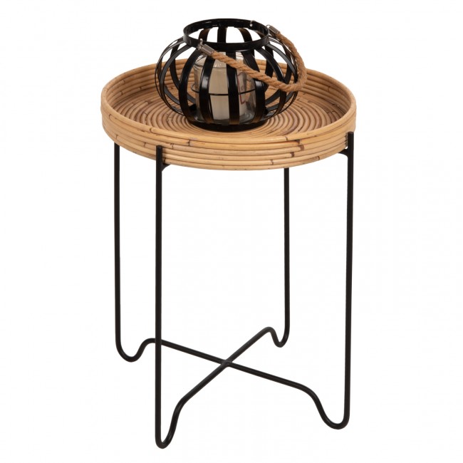 Τραπέζακι βοηθητικό "FLY" από ρατταν/μέταλλο σε φυσικό/μαύρο χρώμα Φ40x53