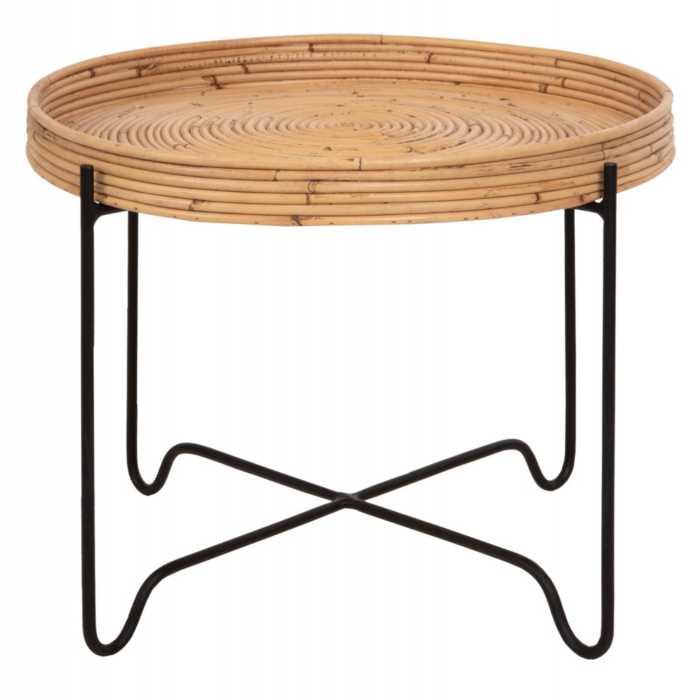 Τραπέζακι βοηθητικό "FLY" από ρατταν/μέταλλο σε φυσικό/μαύρο χρώμα Φ50x40