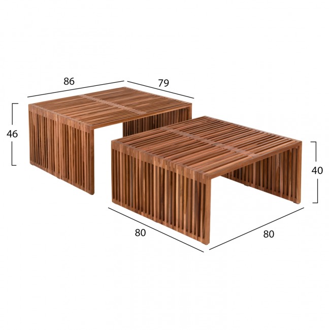 Σετ τραπέζια σαλονιού από ξύλο σε φυσικό χρώμα 86x79x46