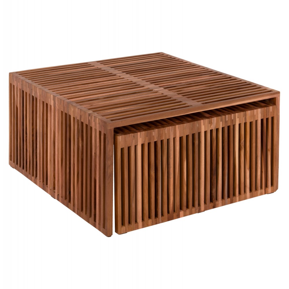 Σετ τραπέζια σαλονιού από ξύλο σε φυσικό χρώμα 86x79x46