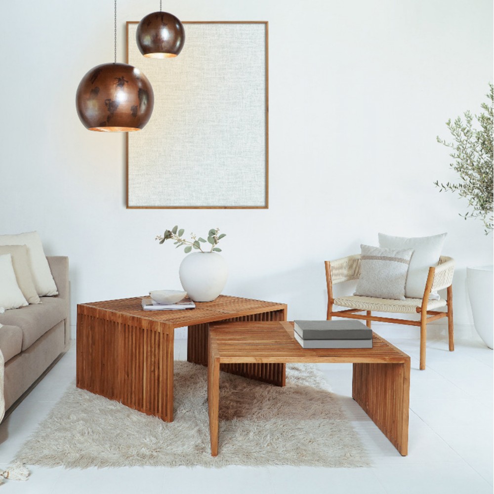 Σετ τραπέζια σαλονιού από ξύλο σε φυσικό χρώμα 86x79x46