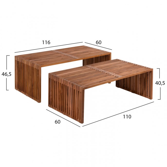 Σετ τραπέζια σαλονιού από ξύλο σε φυσικό χρώμα 116x60x46,5
