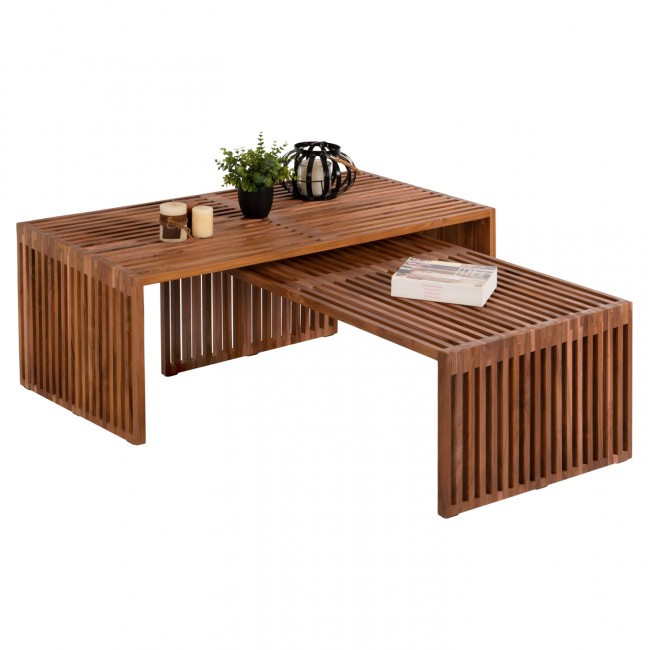 Σετ τραπέζια σαλονιού από ξύλο σε φυσικό χρώμα 116x60x46,5