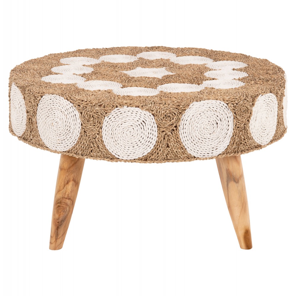 Τραπέζι σαλονιού από ψάθα/ξύλο σε χρώμα λευκό/φυσικό Φ81x45