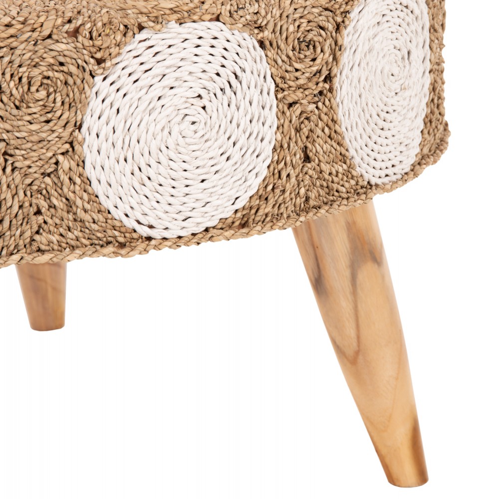 Τραπέζι σαλονιού από ψάθα/ξύλο σε χρώμα λευκό/φυσικό Φ81x45