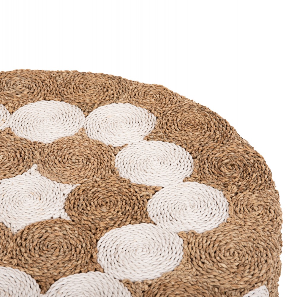 Τραπέζι σαλονιού από ψάθα/ξύλο σε χρώμα λευκό/φυσικό Φ81x45