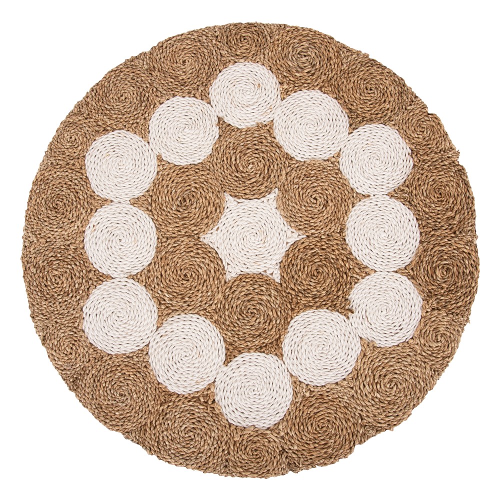 Τραπέζι σαλονιού από ψάθα/ξύλο σε χρώμα λευκό/φυσικό Φ81x45