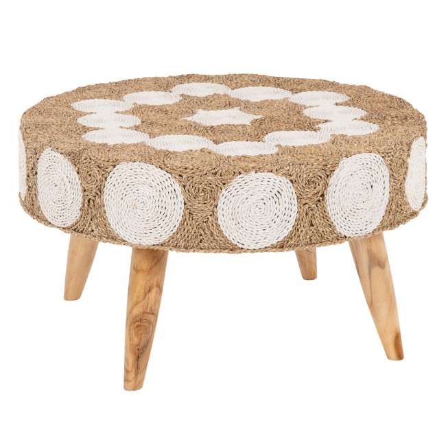 Τραπέζι σαλονιού από ψάθα/ξύλο σε χρώμα λευκό/φυσικό Φ81x45
