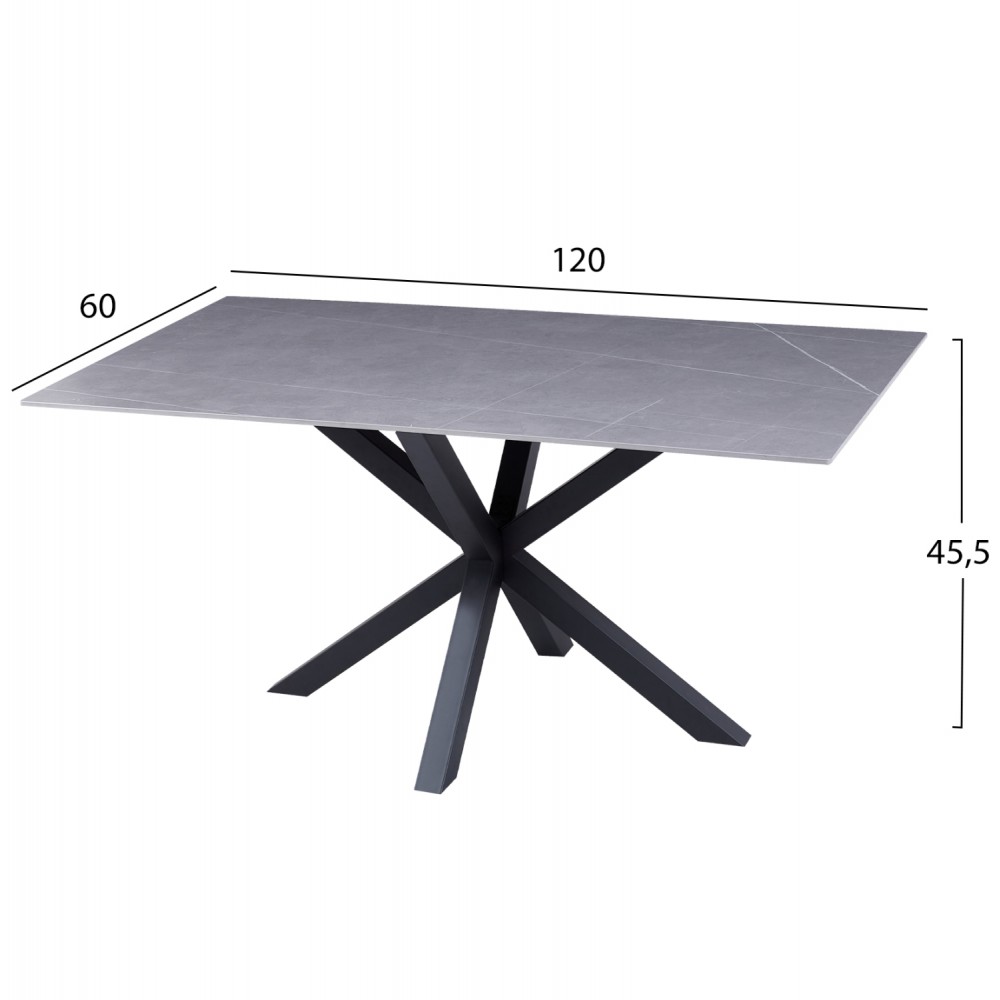 Τραπεζάκι σαλονιού από sintered stone/μέταλλο σε χρώμα γκρί/μαύρο 120x60x45,5