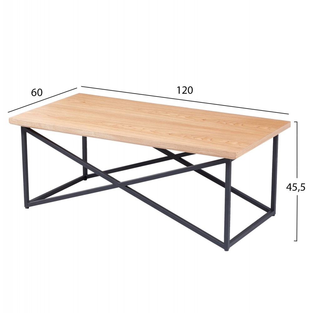 Τραπέζι σαλονιού από mdf/μέταλλο σε φυσικό/μαύρο χρώμα 120x60x45,5