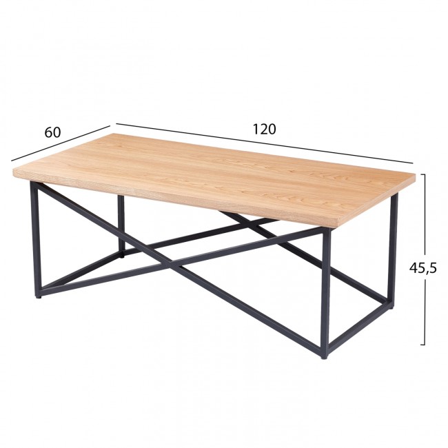 Τραπέζι σαλονιού από mdf/μέταλλο σε φυσικό/μαύρο χρώμα 120x60x45,5