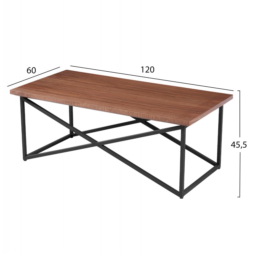 Τραπέζι σαλονιού από mdf/μέταλλο σε καρυδί/μαύρο χρώμα 120x60x45,5