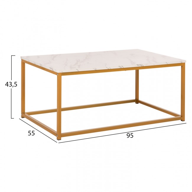 Τραπέζι σαλονιού "SAFFRON" από mdf/μέταλλο σε λευκό/χρυσό χρώμα 95x55x43,5