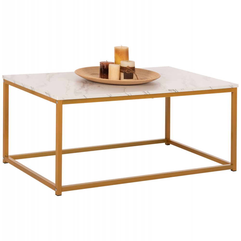 Τραπέζι σαλονιού "SAFFRON" από mdf/μέταλλο σε λευκό/χρυσό χρώμα 95x55x43,5