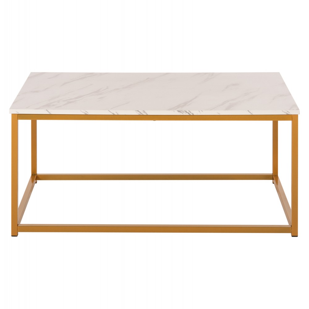 Τραπέζι σαλονιού "SAFFRON" από mdf/μέταλλο σε λευκό/χρυσό χρώμα 95x55x43,5