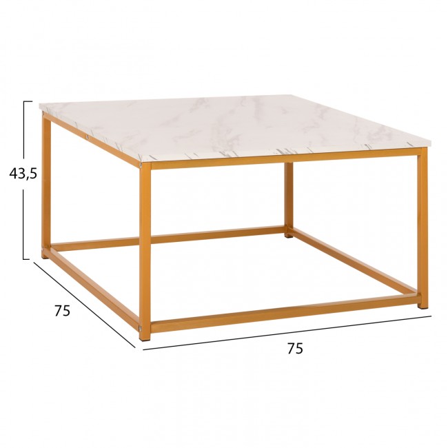 Τραπέζι σαλονιού "BRAYLEN" από mdf/μέταλλο σε λευκό/χρυσό χρώμα 75x75x43,5