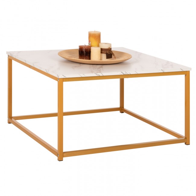 Τραπέζι σαλονιού "BRAYLEN" από mdf/μέταλλο σε λευκό/χρυσό χρώμα 75x75x43,5