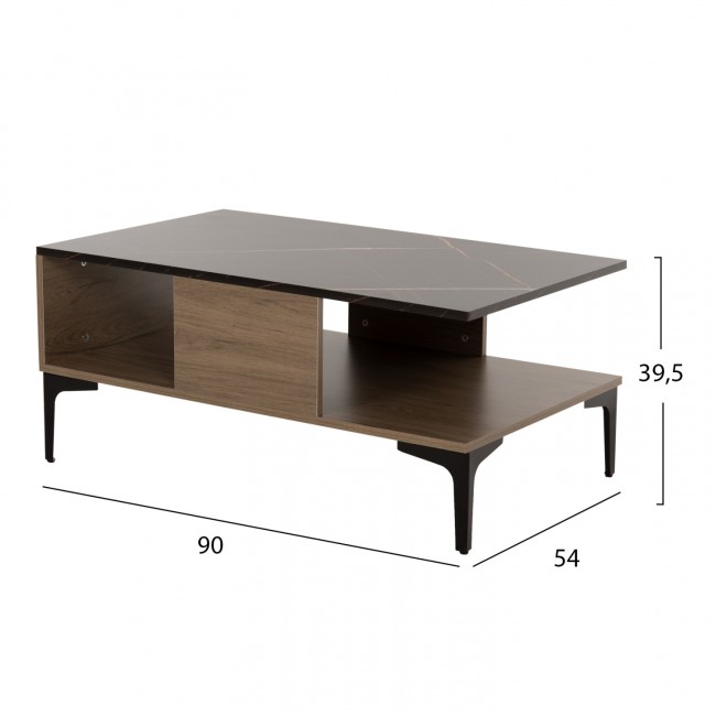 Τραπέζι σαλονιού "GUNNEZ" σε καρυδί/μαύρο μαρμάρου χρώμα 90x54x39,5
