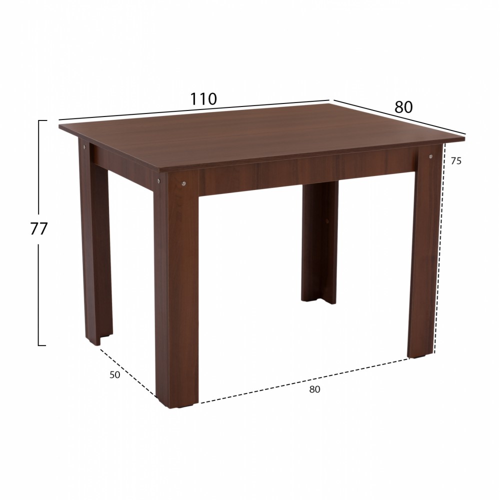 Τραπέζι τραπεζαρίας σε χρώμα καρυδί 110x80x77