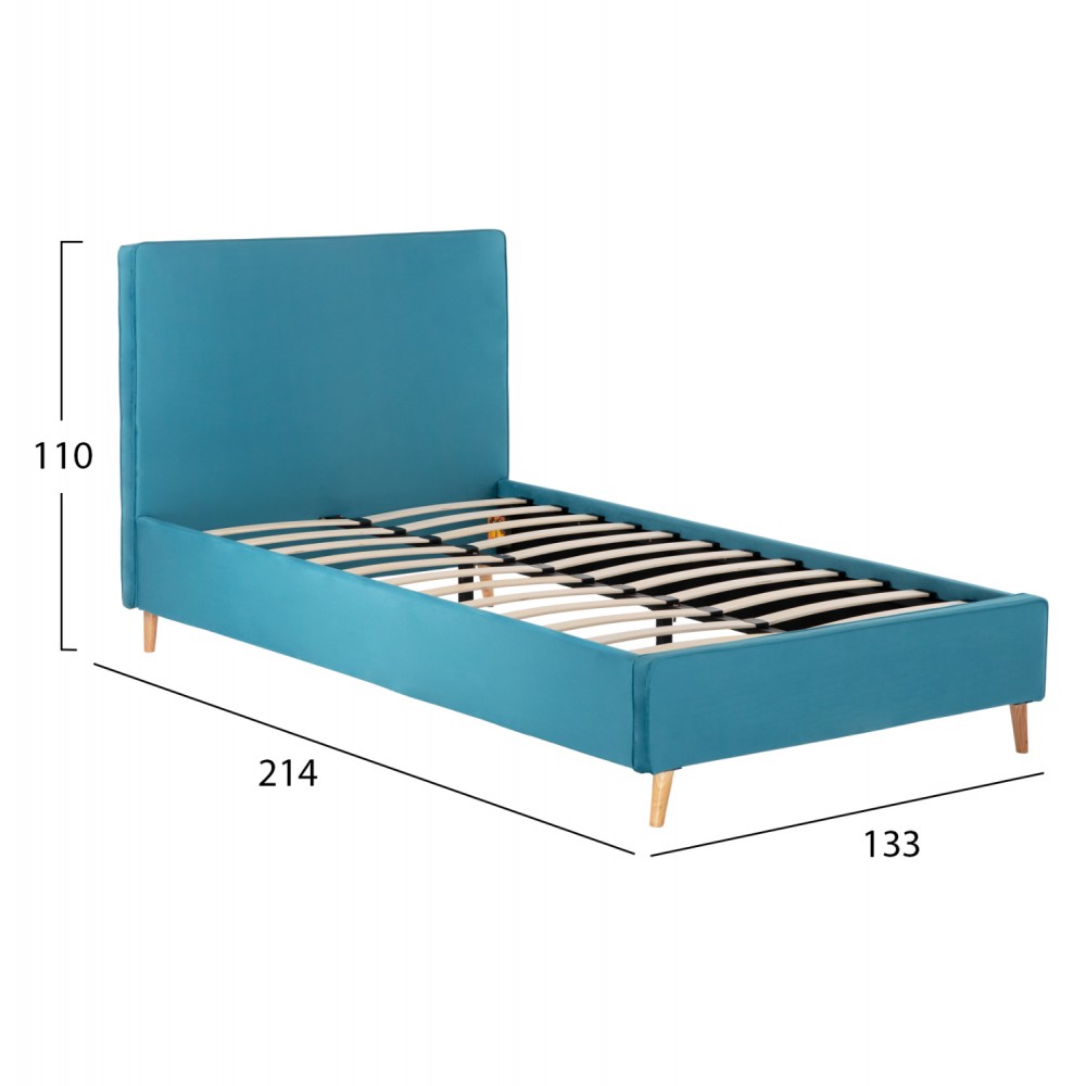 Κρεβάτι ημίδιπλο "MAYLIN" από ύφασμα σε χρώμα τιρκουάζ 120x200