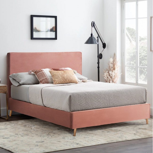 Κρεβάτι διπλό "INDRA" από ύφασμα σε χρώμα σάπιο μήλο 160x200
