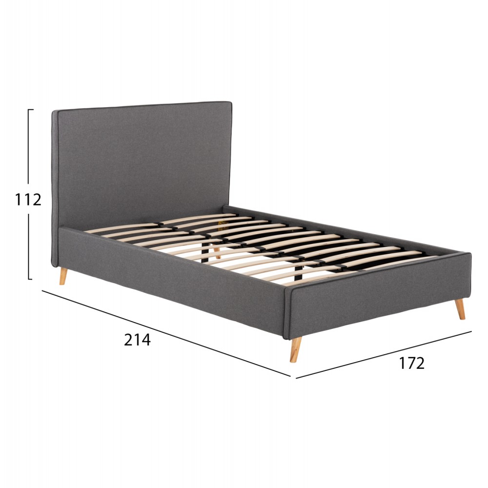 Κρεβάτι διπλό "INDRA" από ύφασμα σε χρώμα γκρι 160x200