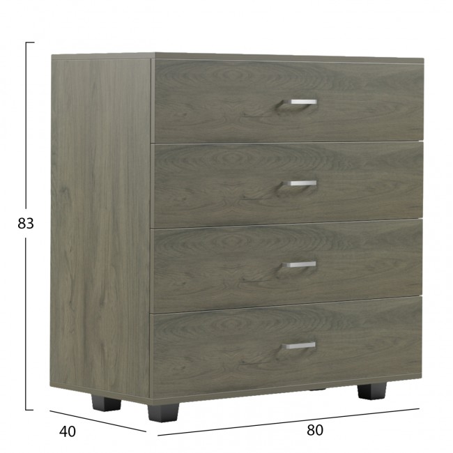 Συρταριέρα με τέσσερα συρτάρια σε χρώμα dark olive 80x40x83