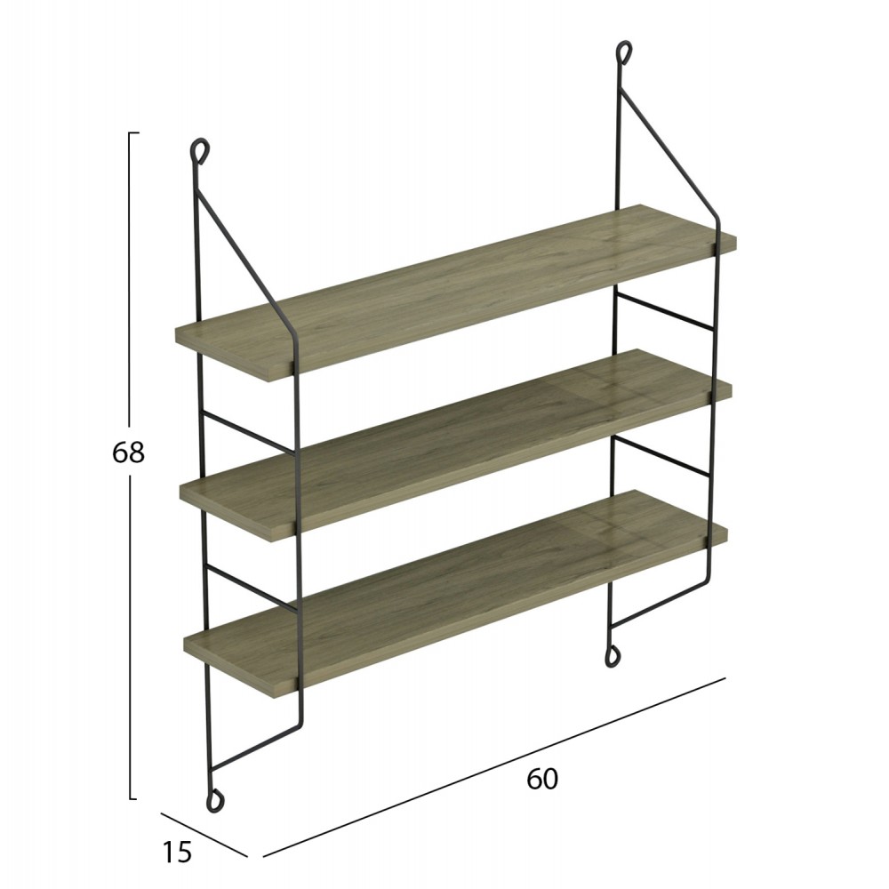 Ραφιέρα τοίχου "ACHALA" από μέταλλο σε χρώμα λαδί/μαύρο 60x15x68