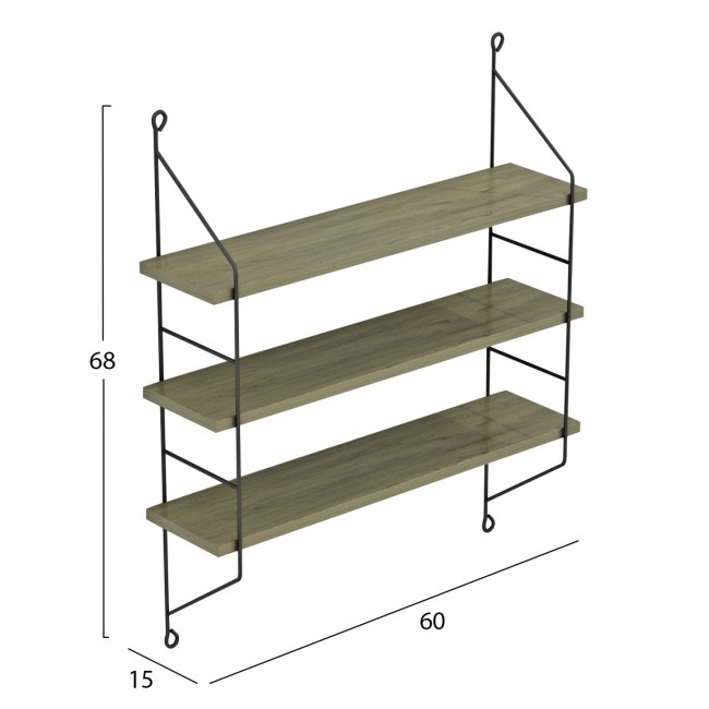 Ραφιέρα τοίχου "ACHALA" από μέταλλο σε χρώμα λαδί/μαύρο 60x15x68