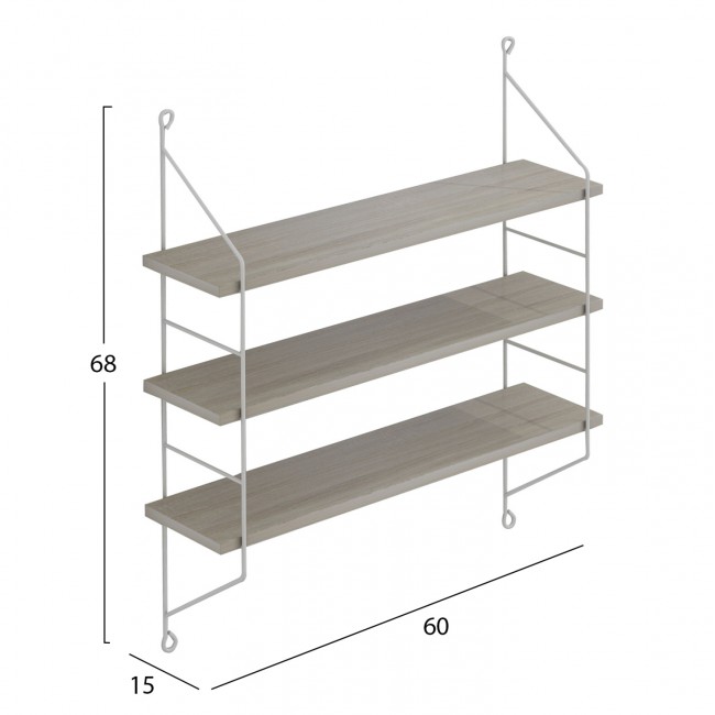 Ραφιέρα τοίχου "ACHALA" από μέταλλο σε χρώμα σονόμα/λευκό 60x15x68