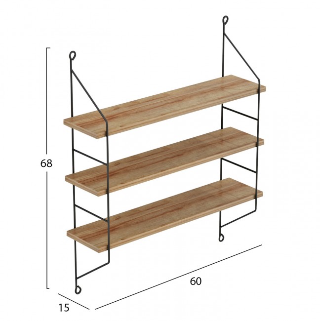Ραφιέρα τοίχου "ACHALA" από μέταλλο σε χρώμα φυσικό δρυς/μαύρο 60x15x68