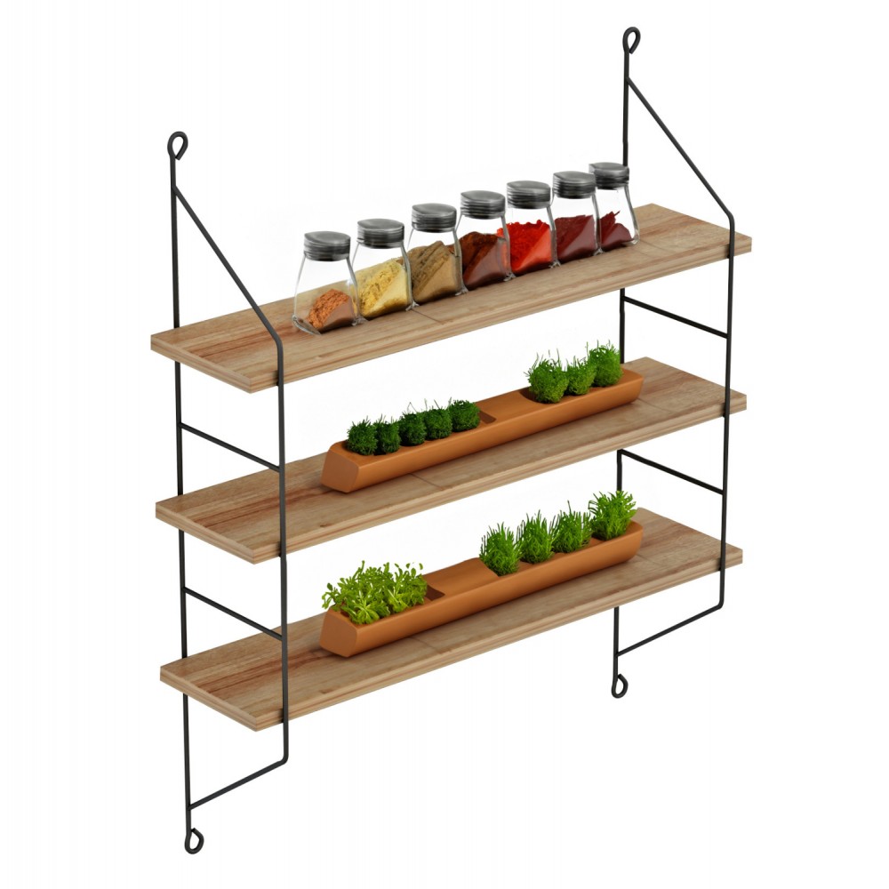 Ραφιέρα τοίχου "ACHALA" από μέταλλο σε χρώμα φυσικό δρυς/μαύρο 60x15x68