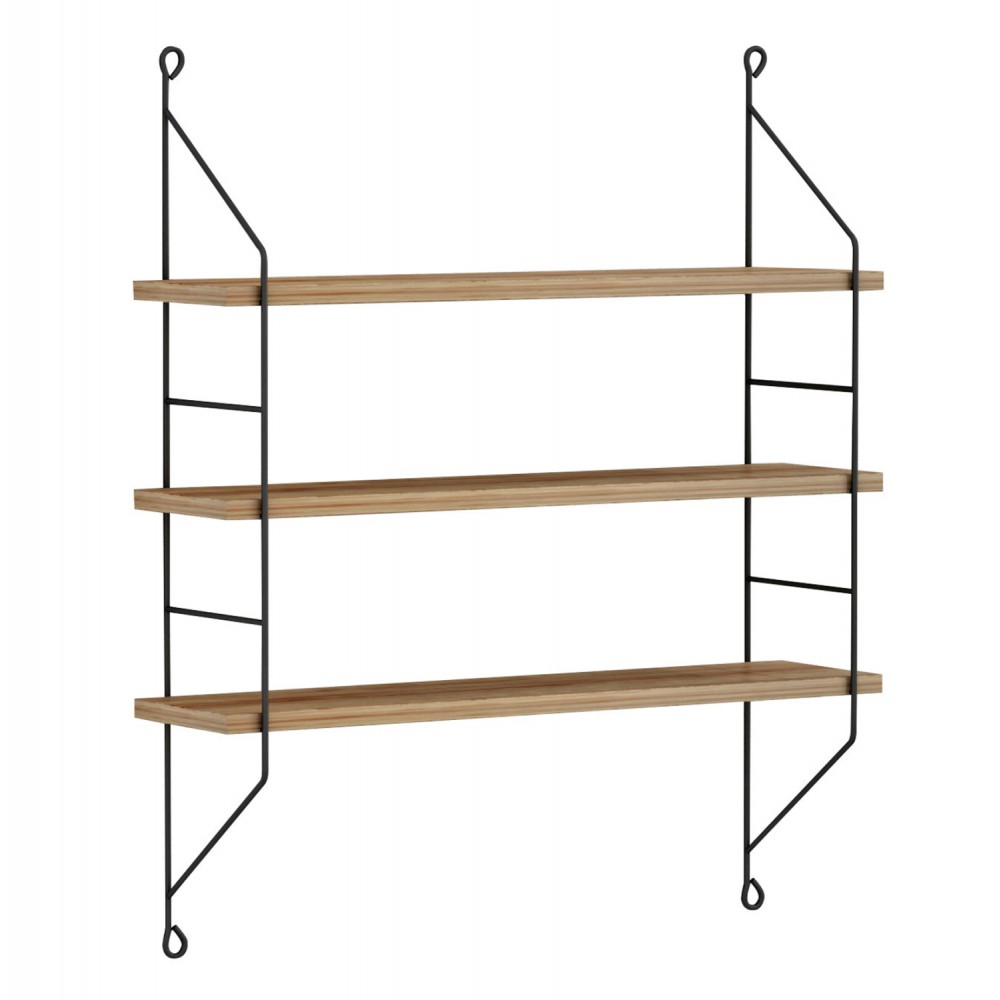 Ραφιέρα τοίχου "ACHALA" από μέταλλο σε χρώμα φυσικό δρυς/μαύρο 60x15x68