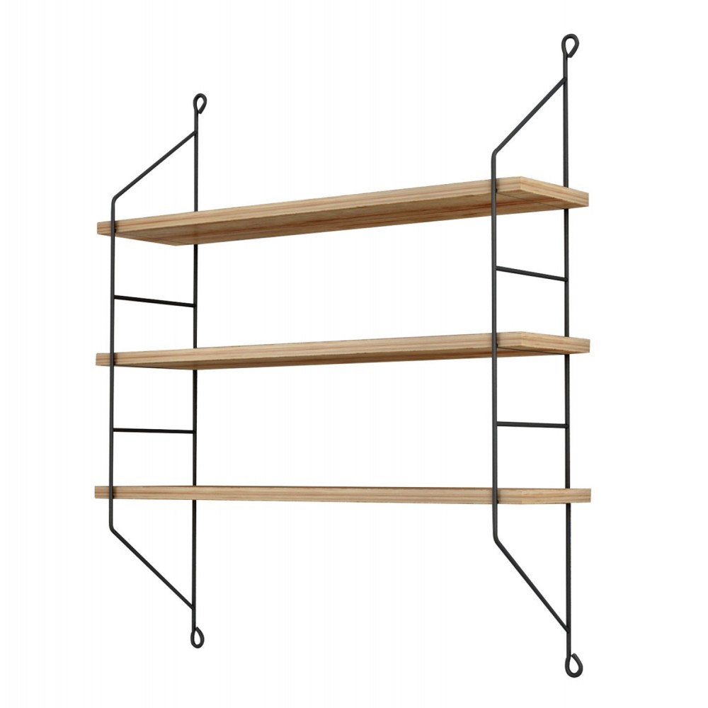 Ραφιέρα τοίχου "ACHALA" από μέταλλο σε χρώμα φυσικό δρυς/μαύρο 60x15x68