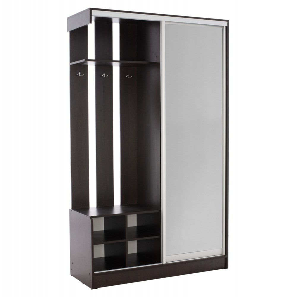 Έπιπλο εισόδου "DULCE" με συρόμενη ντουλάπα και καθρέφτη σε χρώμα βέγκε 118x45x210