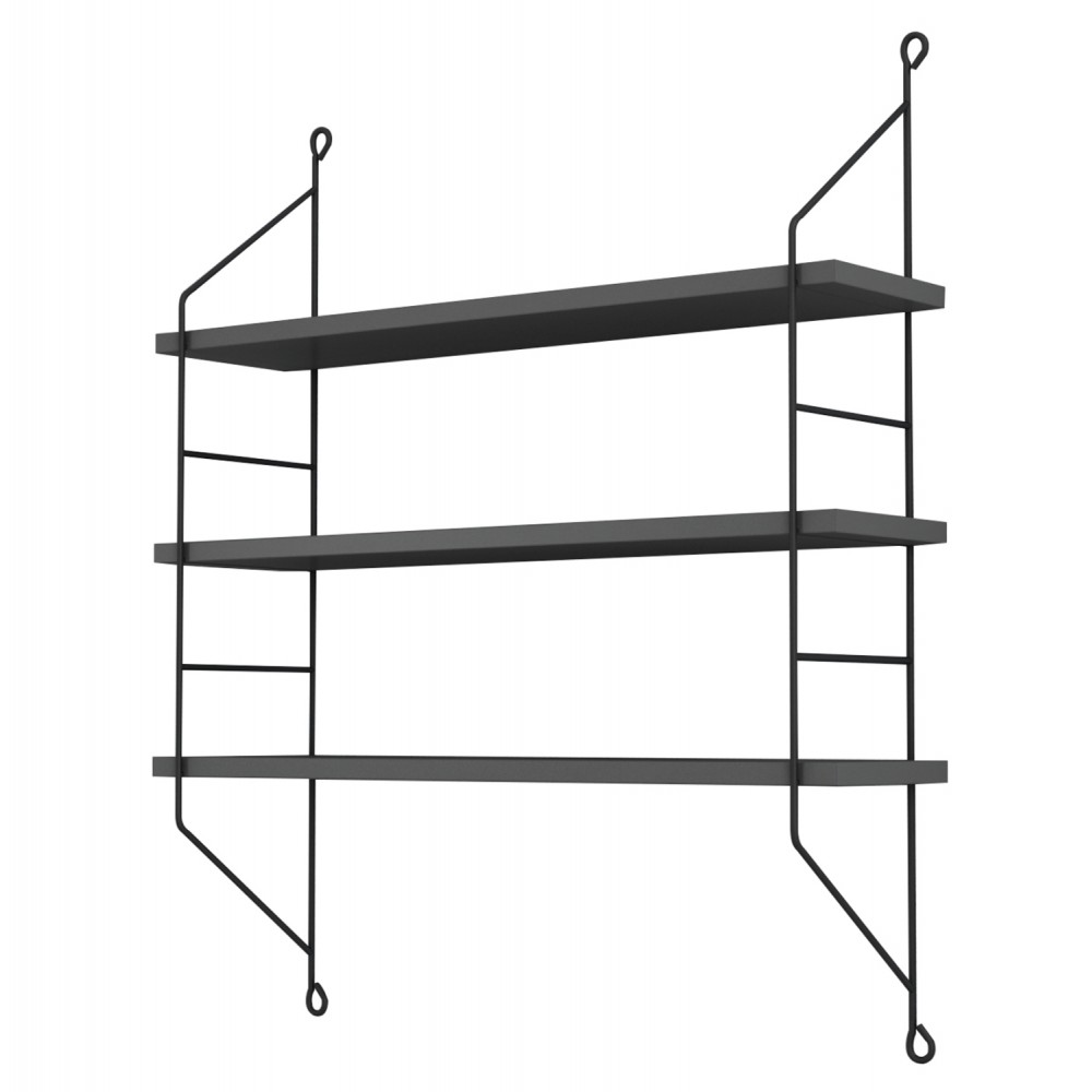 Ραφιέρα τοίχου "ACHALA" από μέταλλο σε χρώμα μαύρο 60x15x68