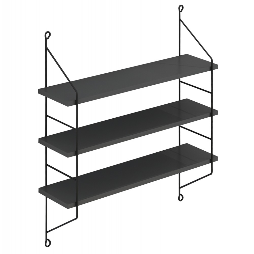 Ραφιέρα τοίχου "ACHALA" από μέταλλο σε χρώμα μαύρο 60x15x68