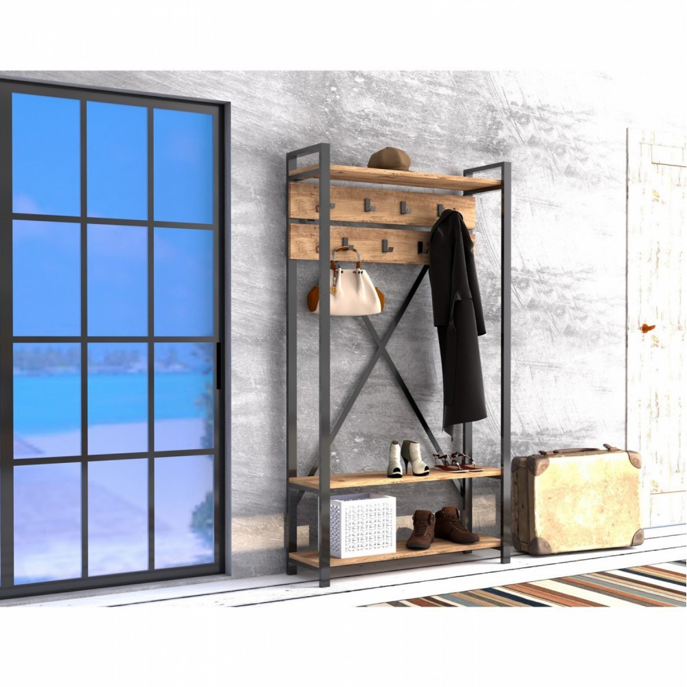 Έπιπλο εισόδου σε χρώμα μαύρο/φυσικό 90x34x180