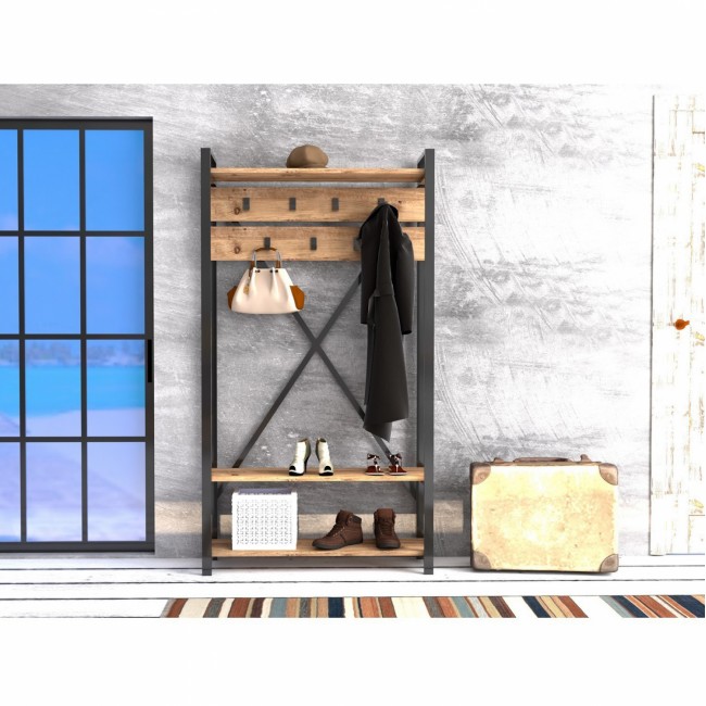 Έπιπλο εισόδου σε χρώμα μαύρο/φυσικό 90x34x180