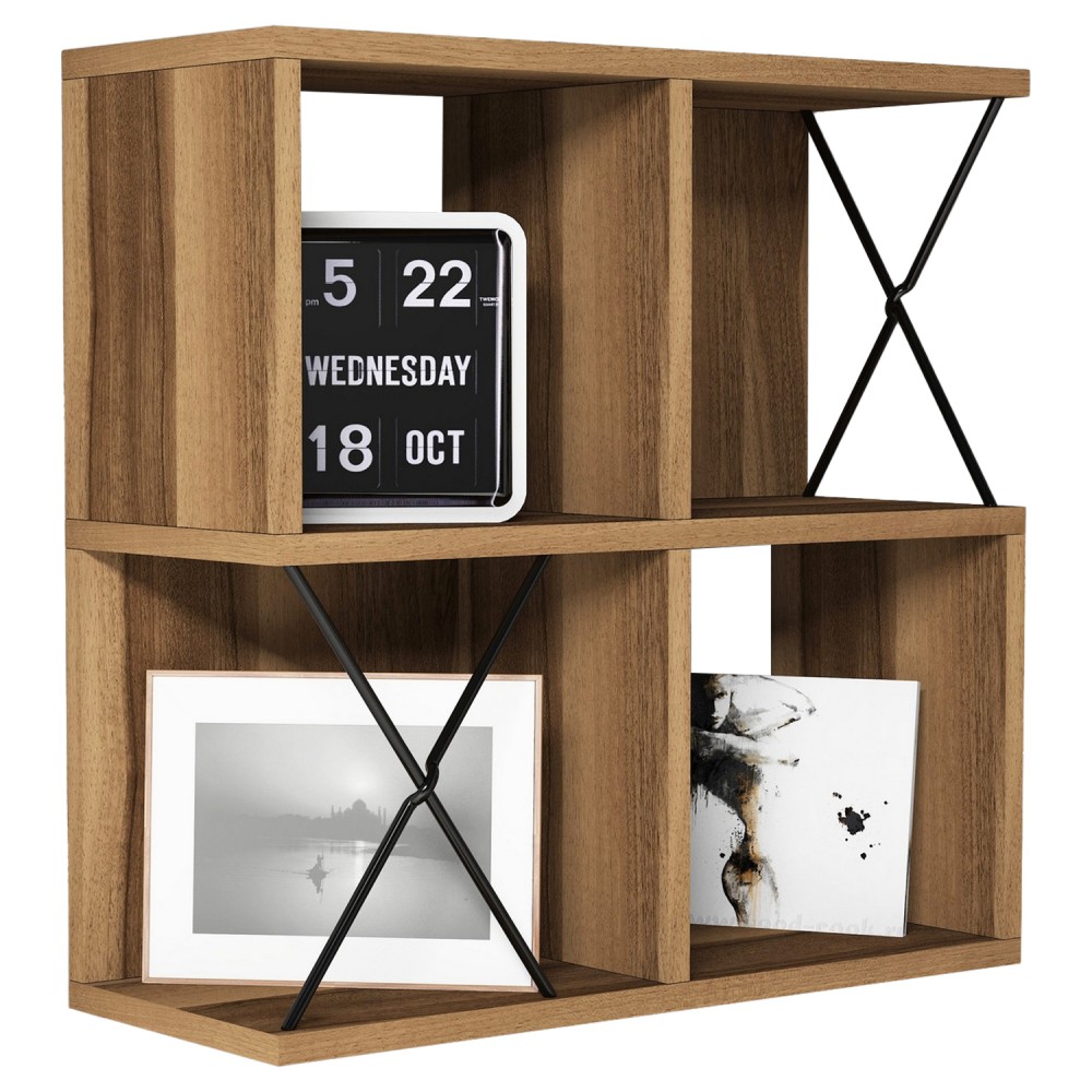 Ραφιέρα τοίχου από μέταλλο σε χρώμα καρυδί/μαύρο 60x24x60