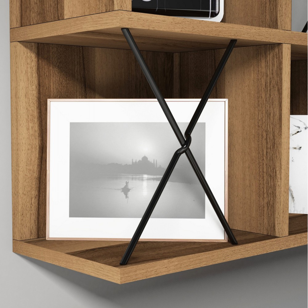 Ραφιέρα τοίχου από μέταλλο σε χρώμα καρυδί/μαύρο 60x24x60