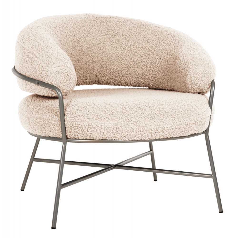 Πολυθρόνα "TRUDI" από ύφασμα/μέταλλο σε χρώμα λευκό/ασημί  84x79x76