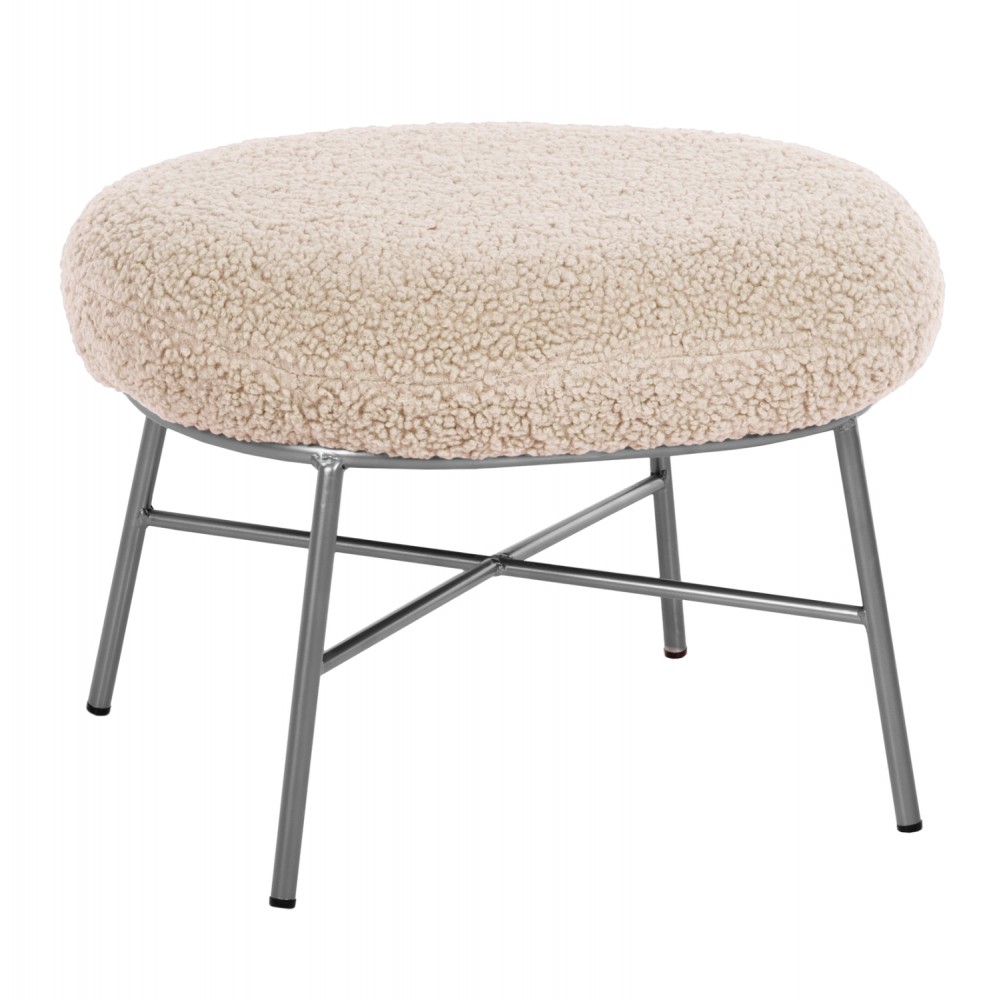 Σκαμπό-υποπόδιο "TRUDI" από ύφασμα/μέταλλο σε χρώμα λευκό/ασημί 56x47x40