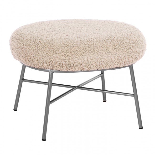 Σκαμπό-υποπόδιο "TRUDI" από ύφασμα/μέταλλο σε χρώμα λευκό/ασημί 56x47x40