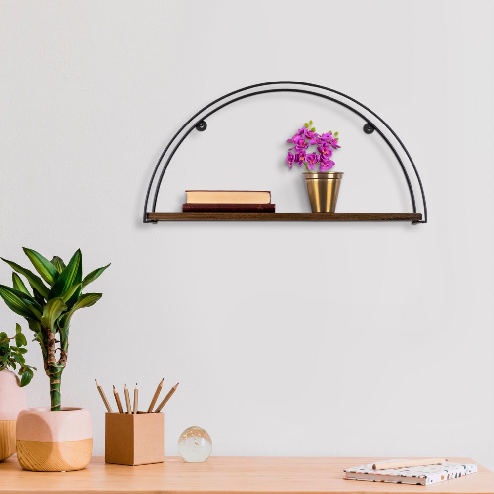 Ράφι τοίχου από μέταλλο σε χρώμα μαύρο/καρυδί  60x15x30